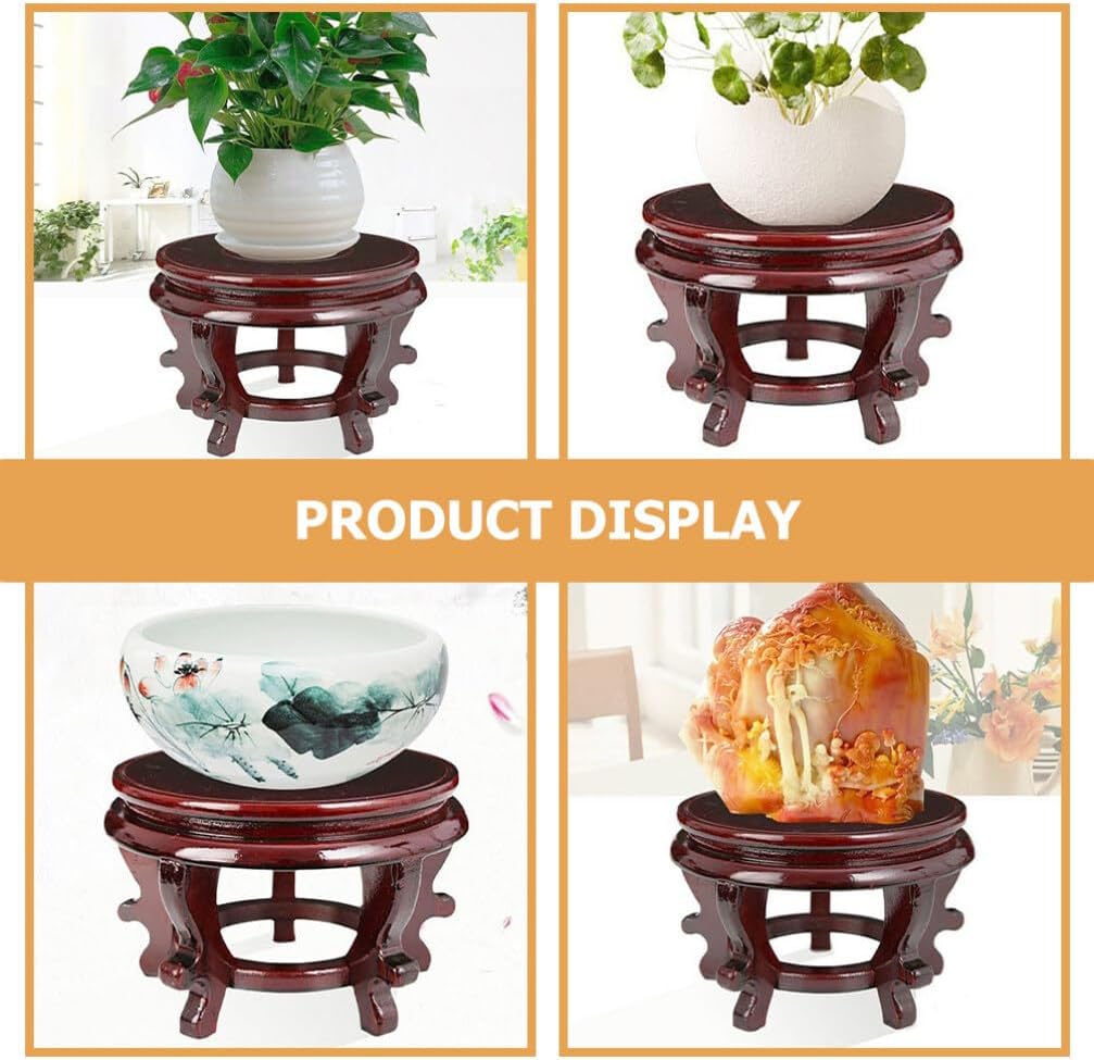 Wooden Plant Stand Indoor Flower Pot Holder Oriental Display Base / 0.77 Pounds / 6.3 Inch