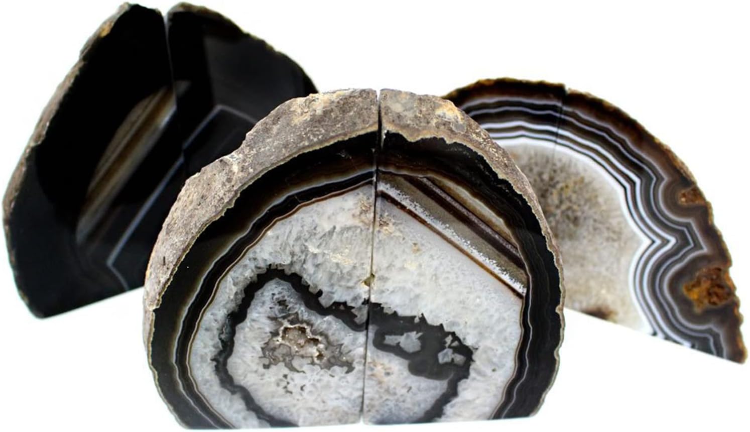 Black Agate Geode Bookends 2-3 Lbs Anti-Slip Rubber Pads Heavy Duty / 2-3LBS. / Black Dyed