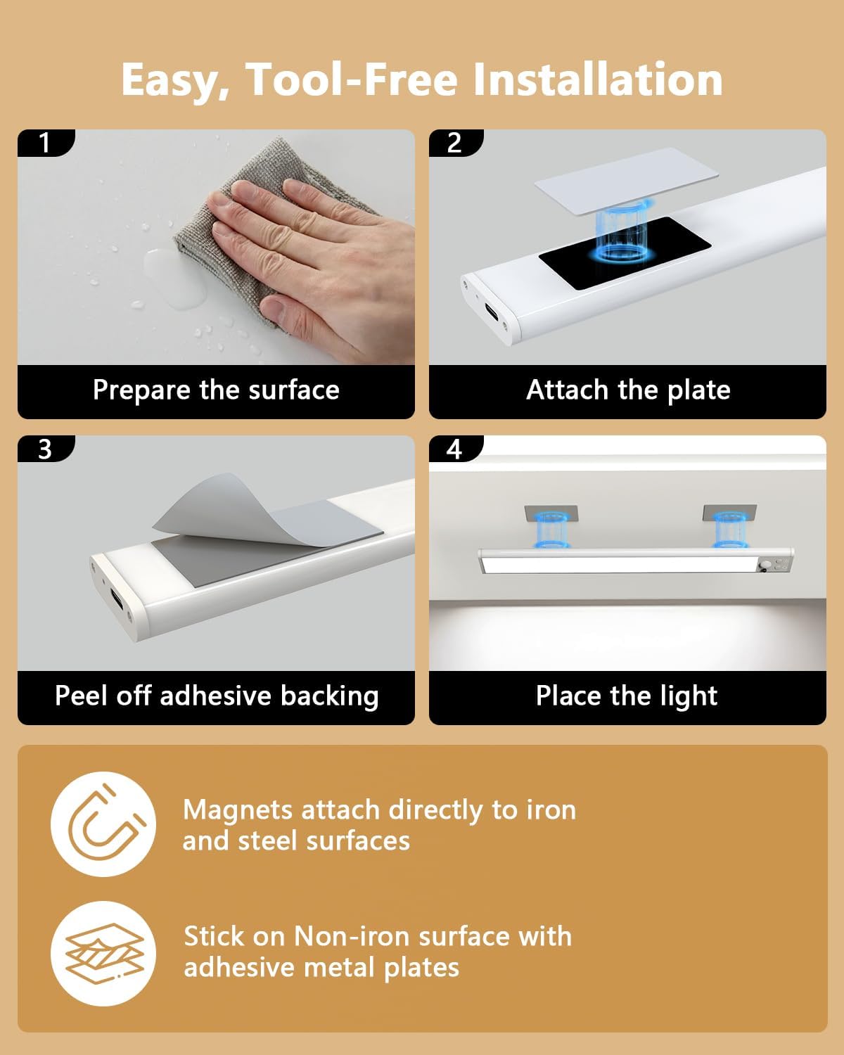 Under Cabinet Lighting,RGB Motion Sensor Night Lights,Rechargeable Under Cabinet Lights,15 Colors Dimmable Bar Light