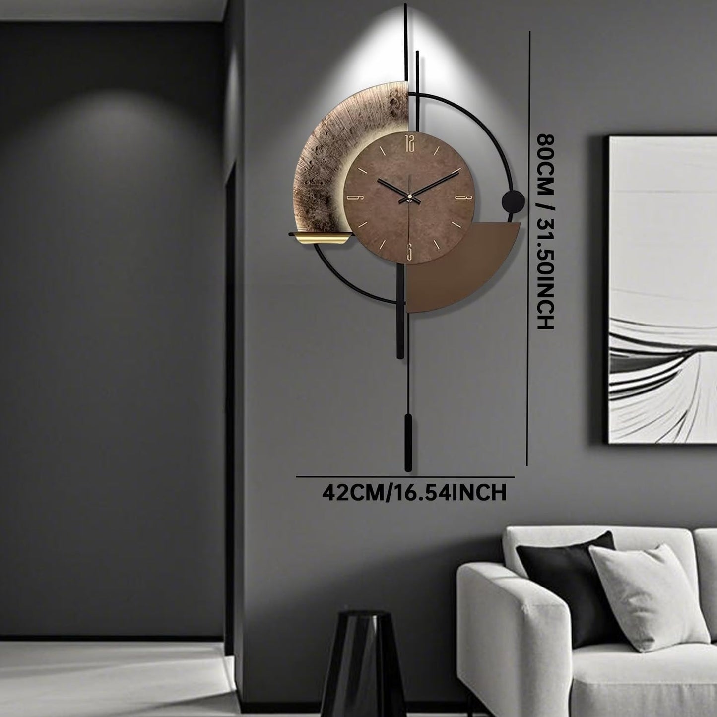 SIN&MI Wall Clock,Decorative Wall Clocks with Pendulum,Silent Quality Quartz Clock Battery Operated,Large Clock for