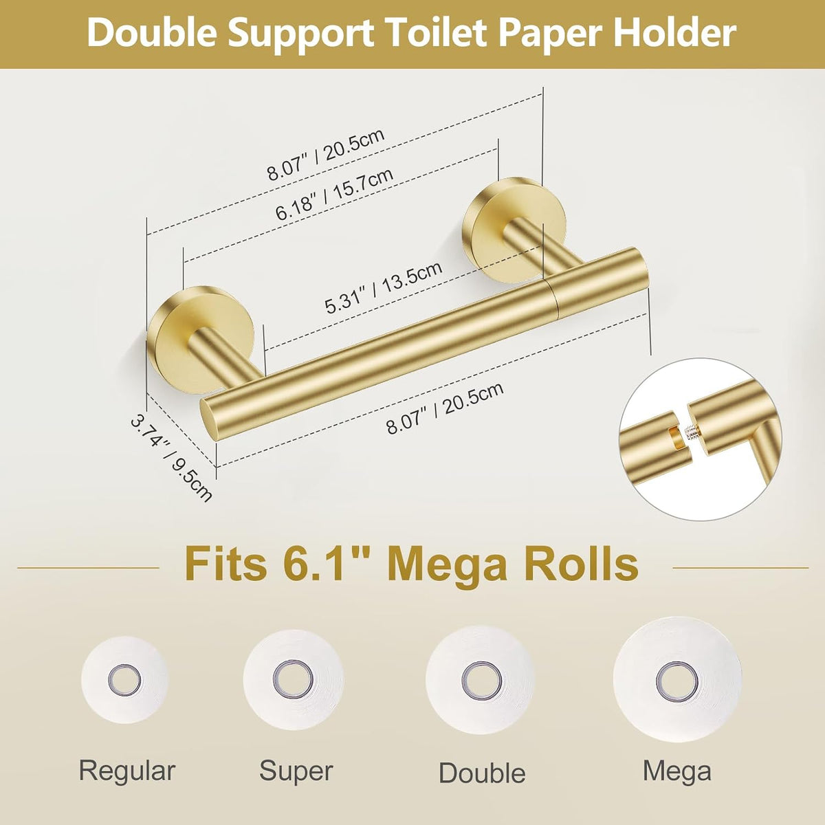 TQKAG Brushed Gold Bathroom Accessories, 5 Piece Towel Racks for Bathroom | 23.6" Bathroom Hardware Set, SUS304