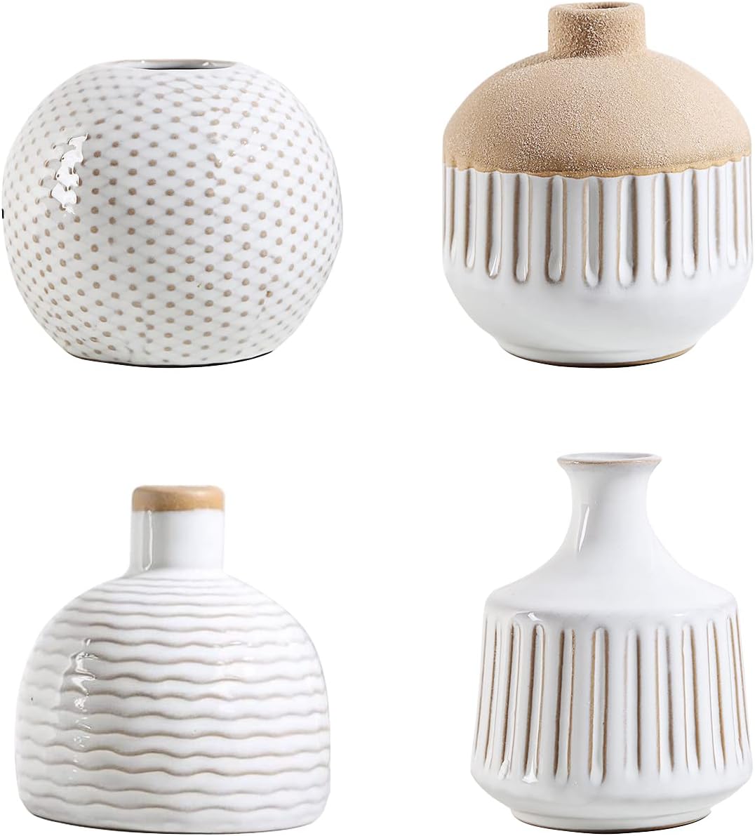 Boho Minimalist Small Ceramic Vase / Antique / Antique White / Set of 4