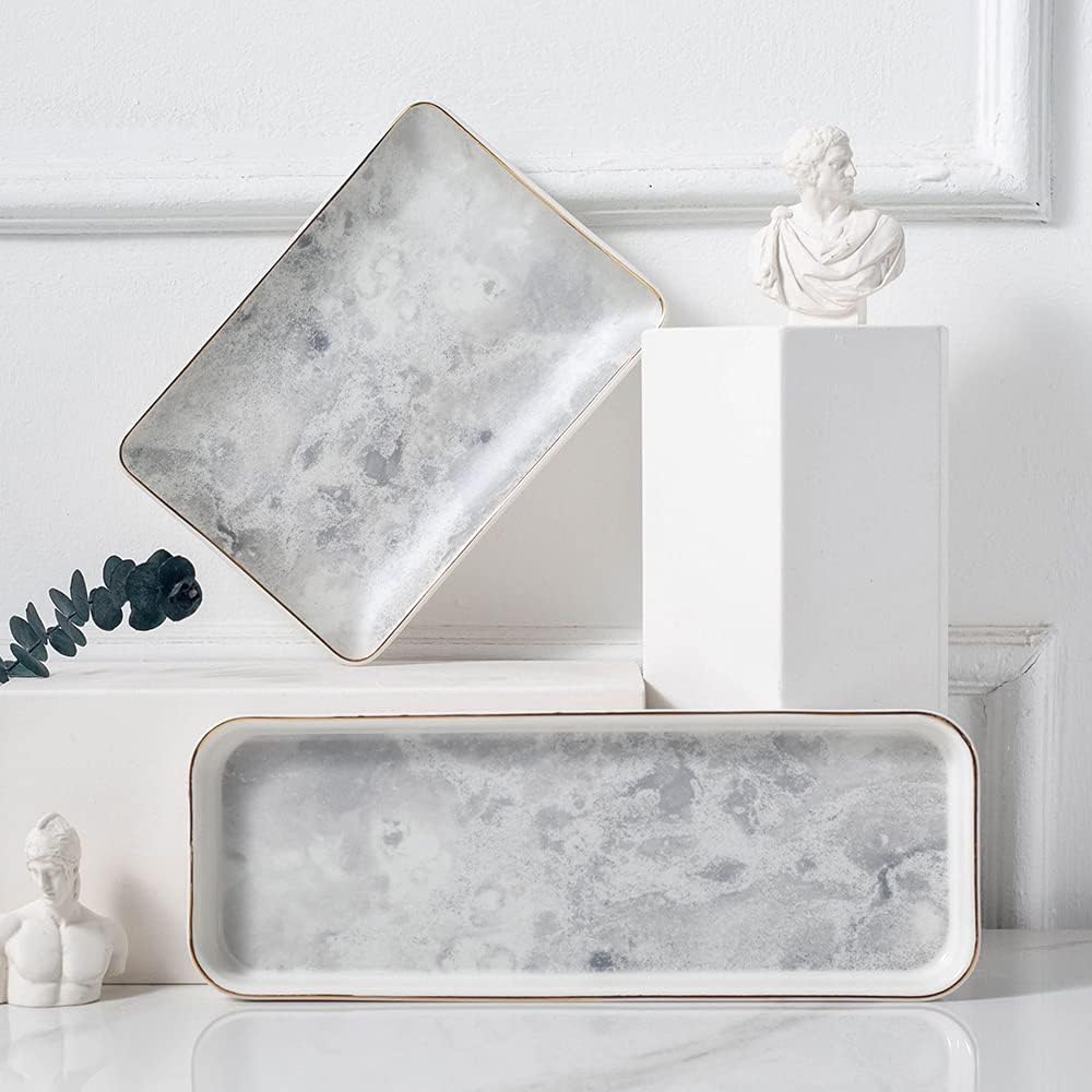 Chic Ceramic Marble Dessert Plate Cake Plate Jewelry Dish Ring Dish Cosmetics Organizer / Rectangle