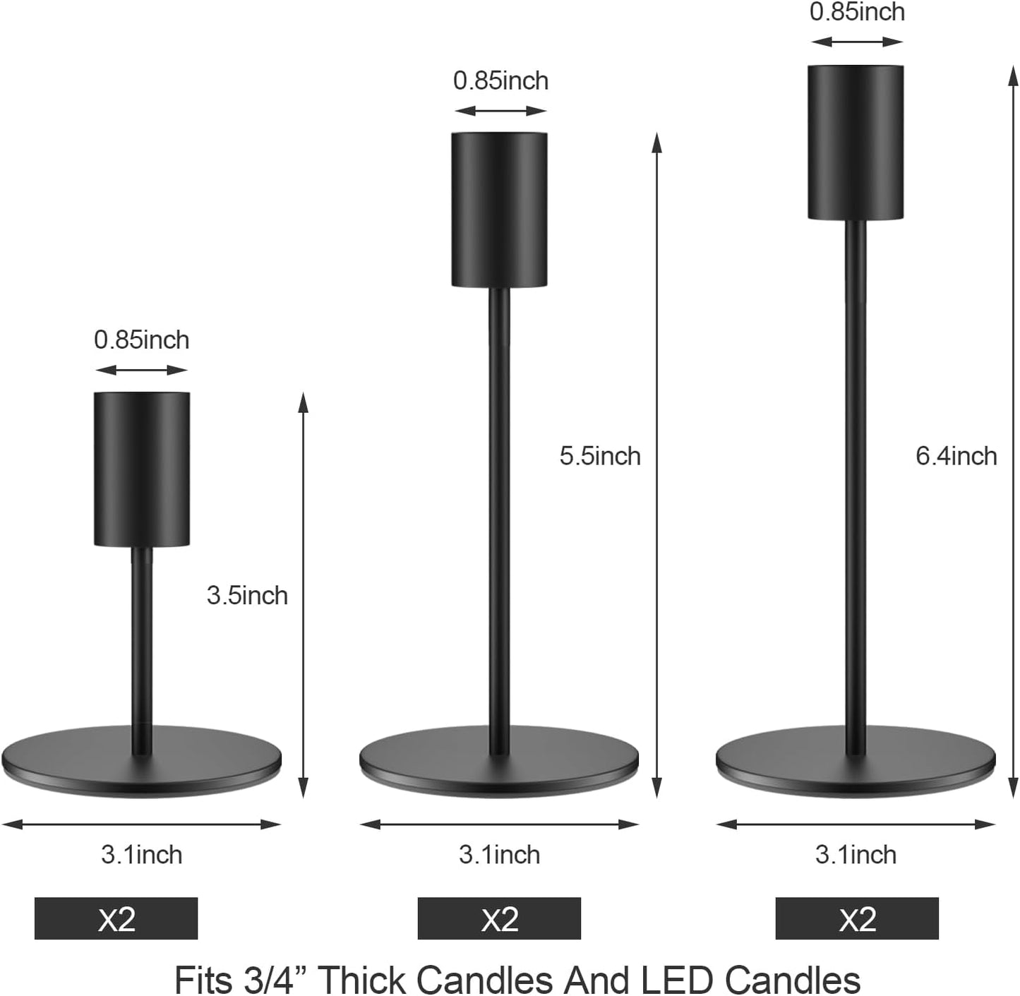 zeochyni Set of 12 Black Taper Candle Holder Bulks for Wedding, Party Decor | Tall Metal Candlestick Holders with
