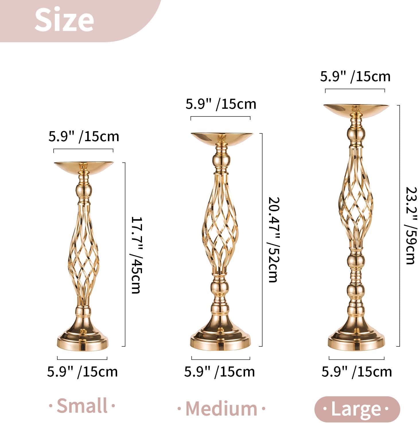 NUPTIO Gold Centerpiece Stand for Table, Twist Style, 22.8" Tall, 10 Pcs | Versatile Flower Arrangement, Candle Holder