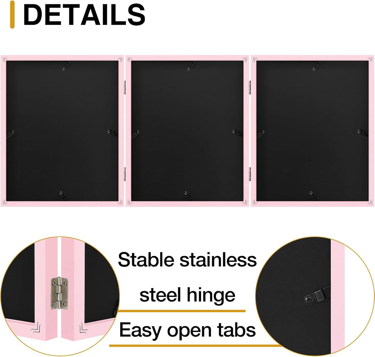 decorUhome Pink Triple 8x10 Picture Frame Vertical, MDPK08 | "Z" Shape Folding Design Engineered Wood Trifold Photo