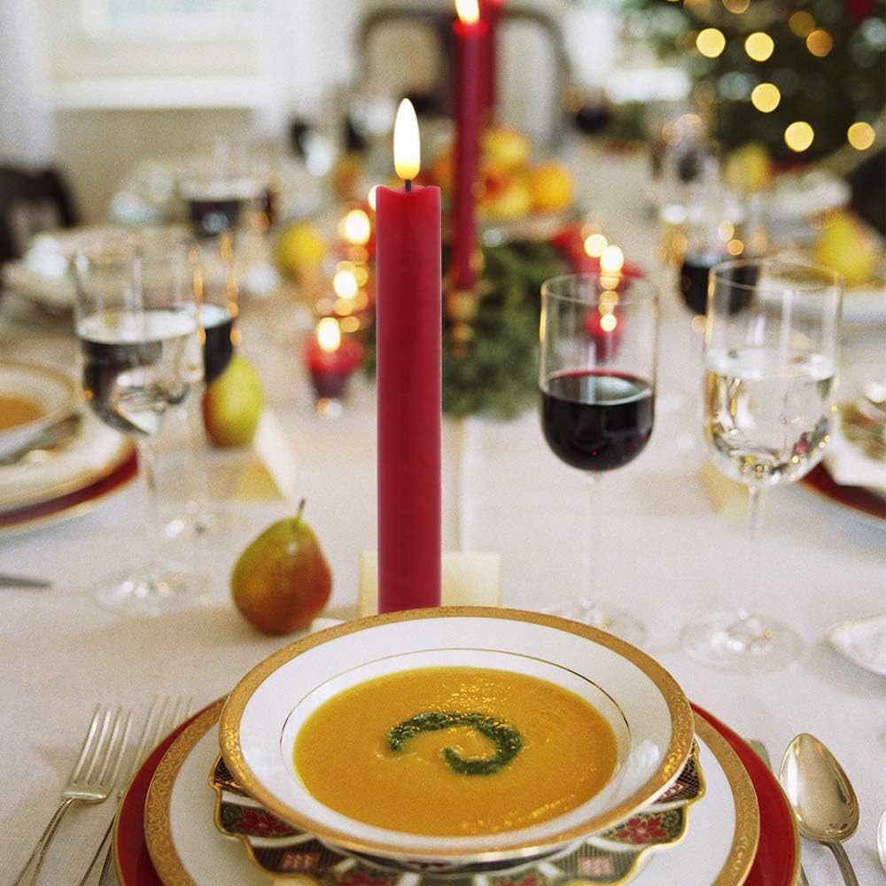 Christmas Red Flameless Taper Candles Flickering with 6H Timer | LED Taper Candles, Flameless Candlesticks, Battery