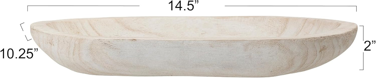 Hand-Carved Paulownia Wood Bowl / White