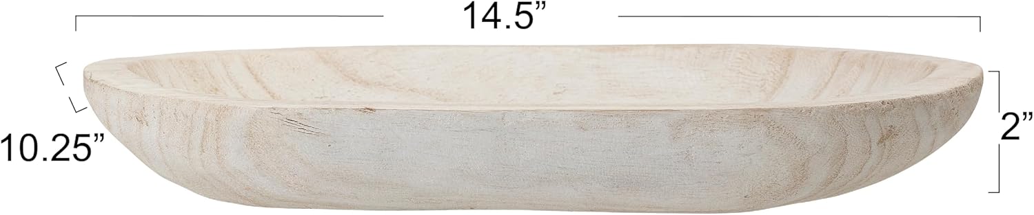Hand-Carved Paulownia Wood Bowl / White