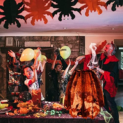 Lucleag 3Pcs Halloween Black Lace Spider Web Bat Lampshades Cover, 20x60 Inch Black Lace Lampshade Cover with Ribbon for Halloween Party Decorations Party Supplies Indoor Decor Supplies Gifts