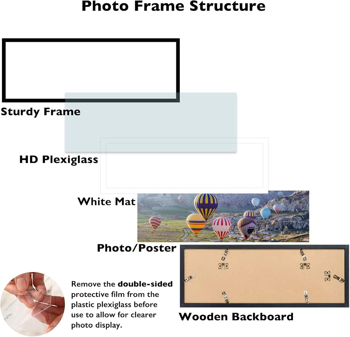 JCJMY 12x30 Picture Frame with 9x27 Mat Set of 4, Display Photo 9x27 with Mat or 12 x 30 Without Mat, Wall Hanging