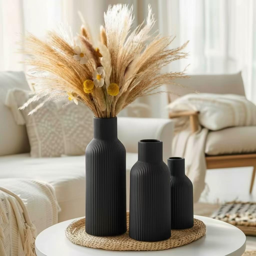 Ceramic Flower Vases / 3-piece-set / Black / Set of 3