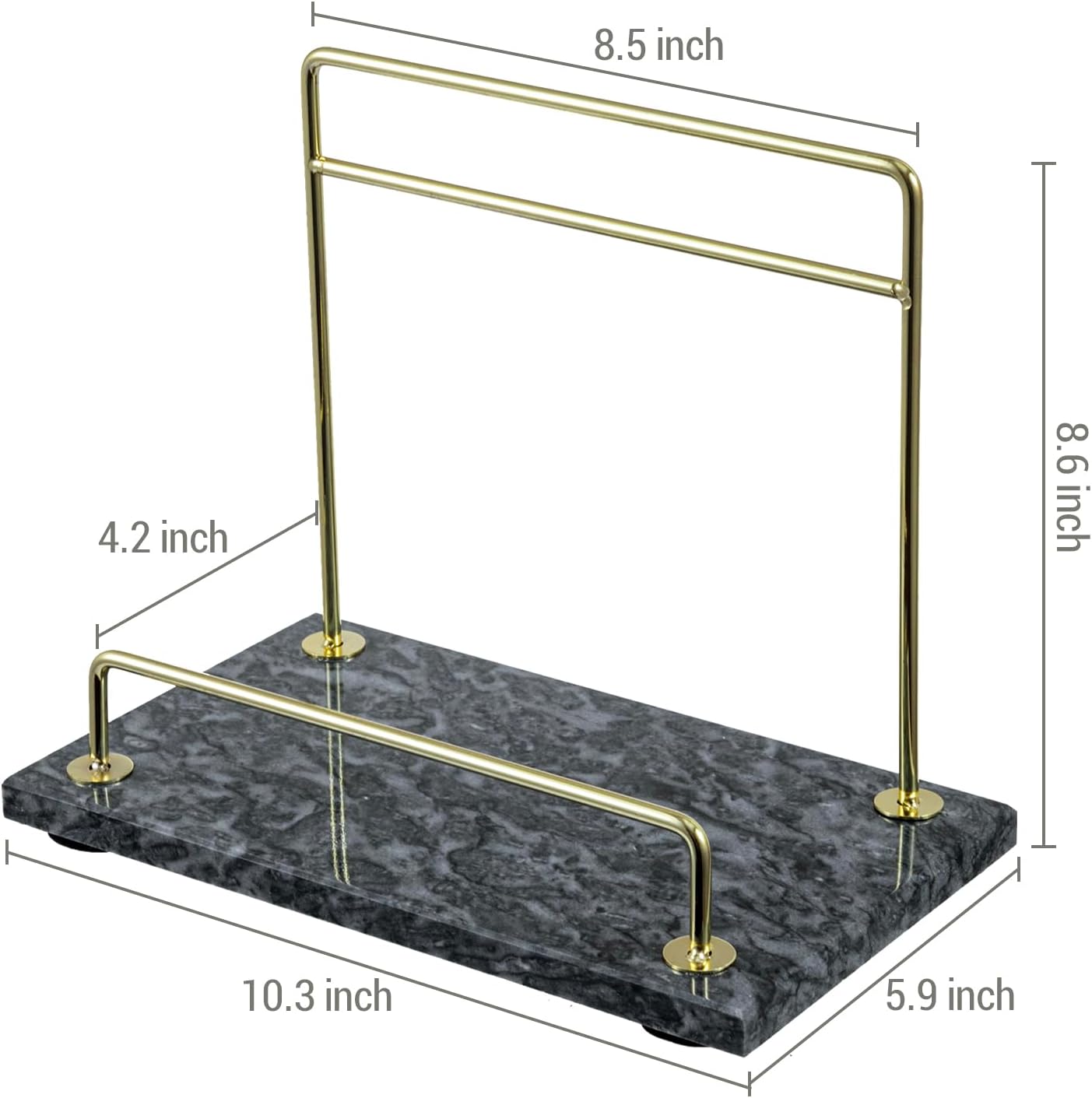 MyGift Black Marble Cookbook Stand, Recipe Holder with Brass Tone Rail | Modern black marble cookbook stand features a