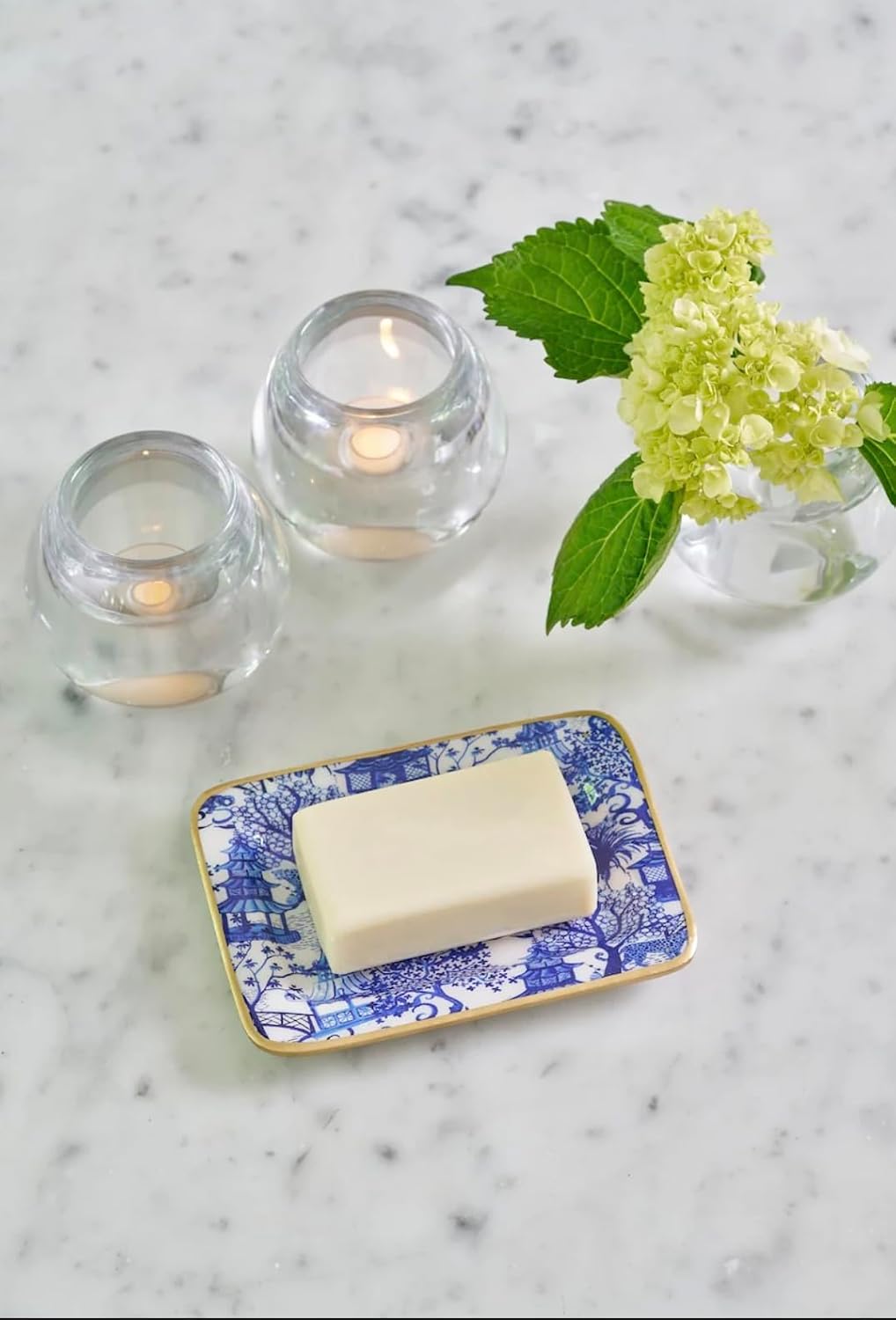 Enamel Tray / Vanity Tray for Dresser / Blue & White / Rectangular