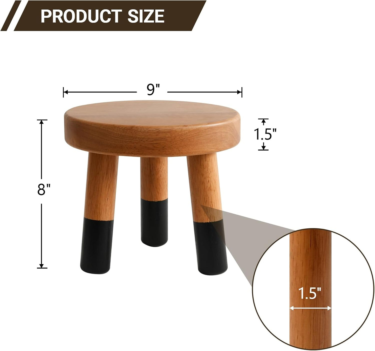 Rubber Wood 9" Round Plant Stand / 8" Tall Black
