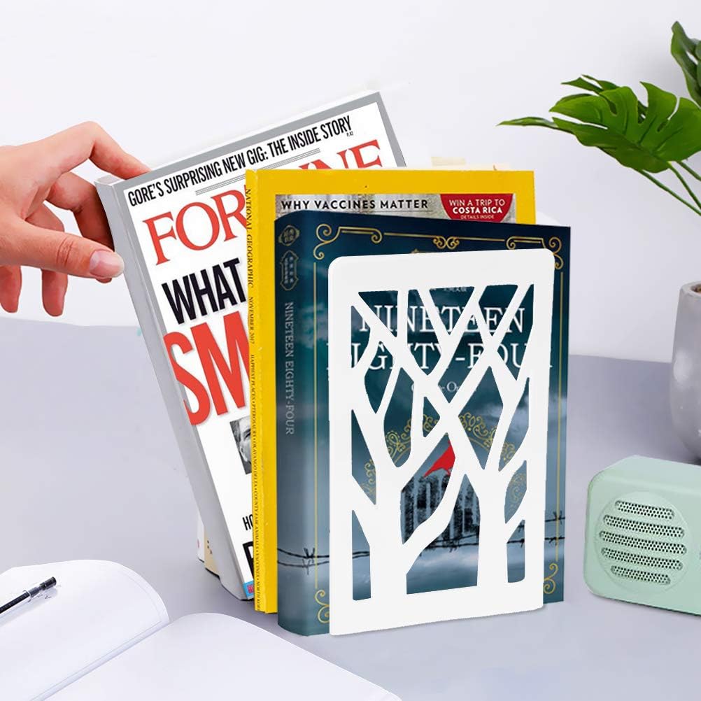 White Metal Book Shelf Holder Home / White-2 Pair