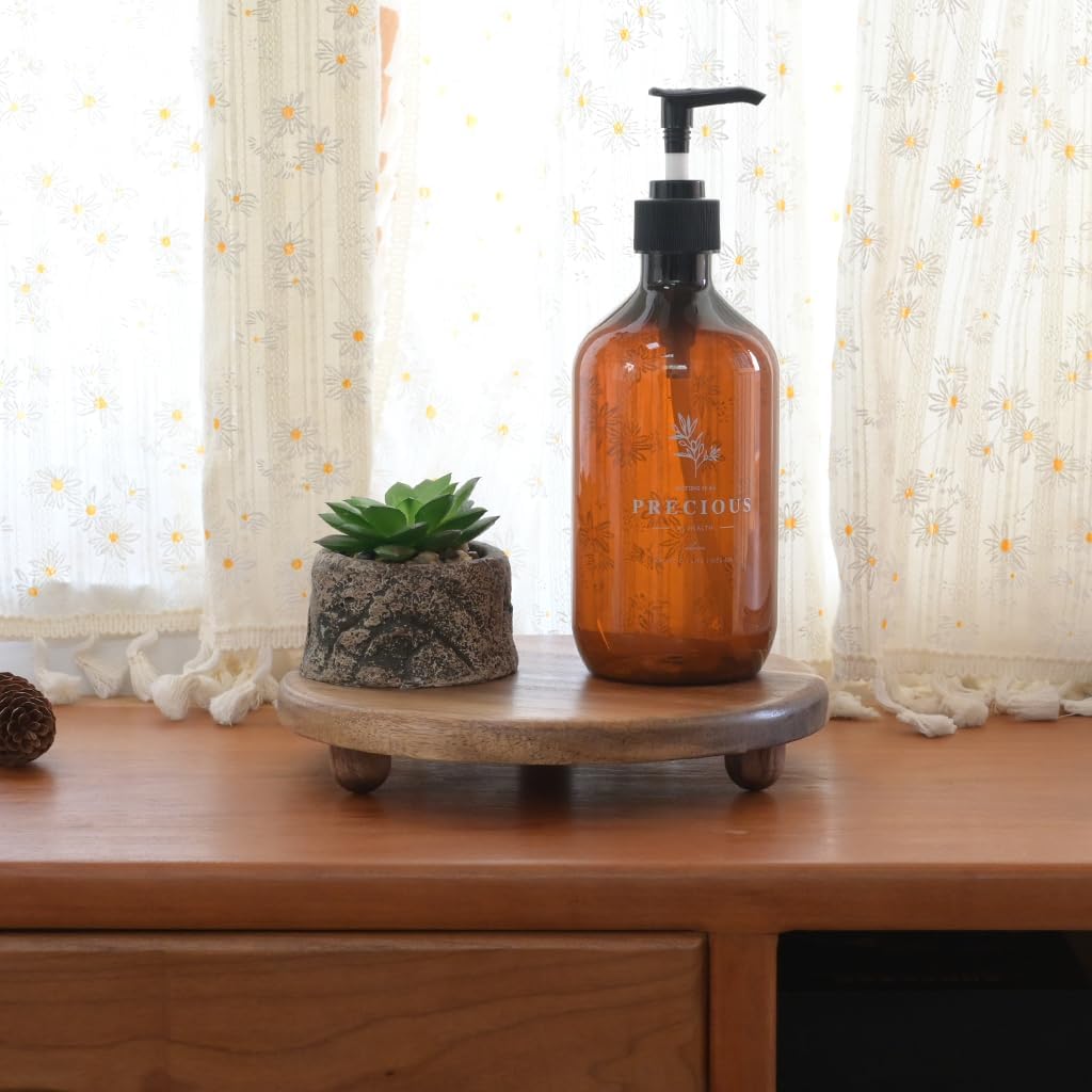 Small Round Acacia Wood Pedestal Stand Decorative Farmhouse Wood Riser for Display Wooden Stand Soap