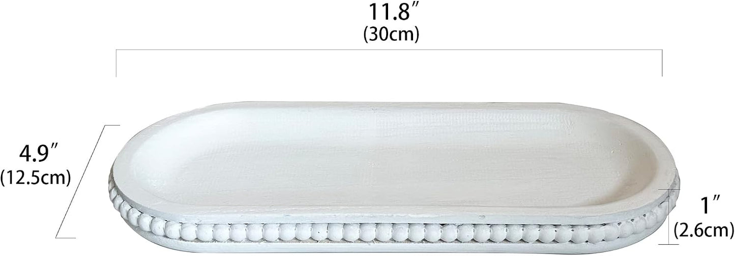 Rustic Beaded Tray / White / 12 Inch