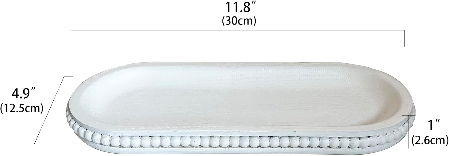 Rustic Beaded Tray / White / 12 Inch