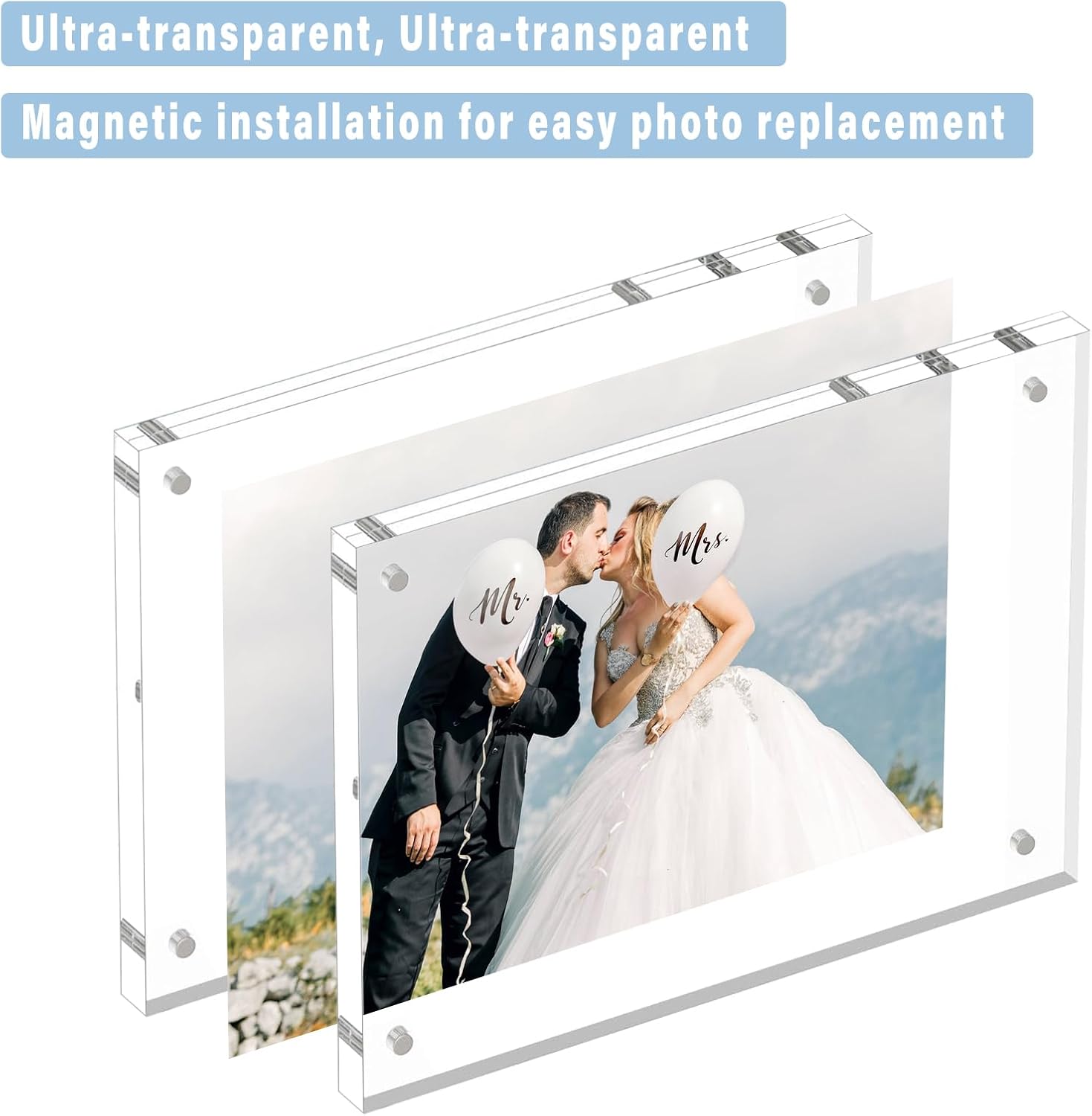 HELPLEX Acrylic Frame, 3 Pack 3.5x5 acrylic Picture Frames, 20mm Thicker Frameless Clear Frame Double Sided Magnetic
