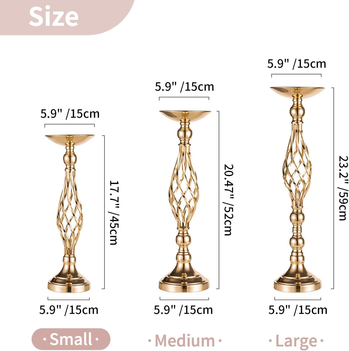 NUPTIO Gold Centerpiece Stand for Table, Twist Style , 17.7" Tall, 10 Pcs | Versatile Flower Arrangement, Candle Holder