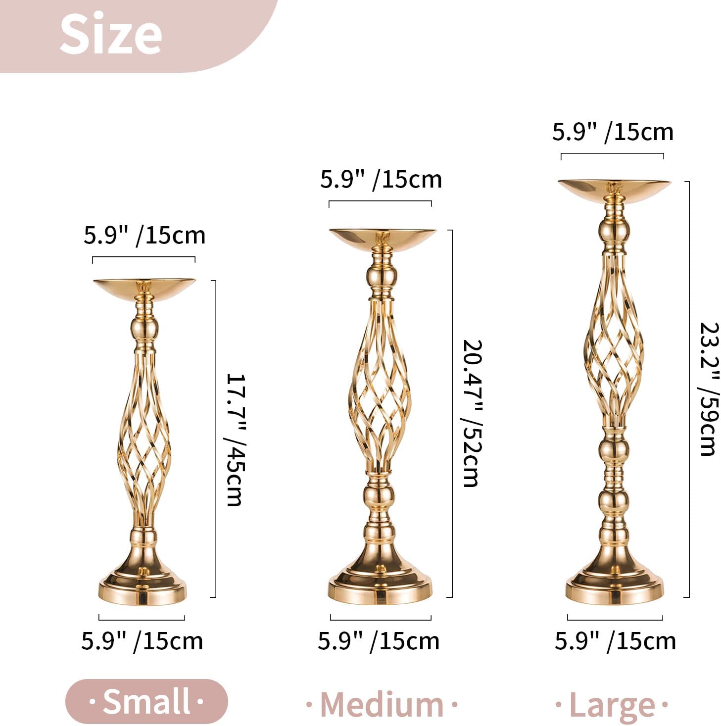 NUPTIO Gold Centerpiece Stand for Table, Twist Style , 17.7" Tall, 10 Pcs | Versatile Flower Arrangement, Candle Holder