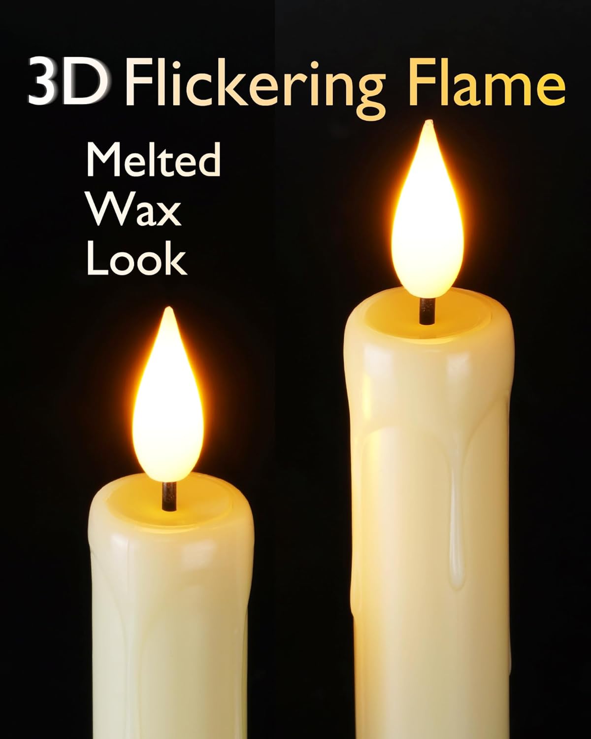 Homemory 12 Pcs Plastic Flameless Taper Candles with Remote Timer Dimmer, Ivory Led Candlesticks with Flickering Flame