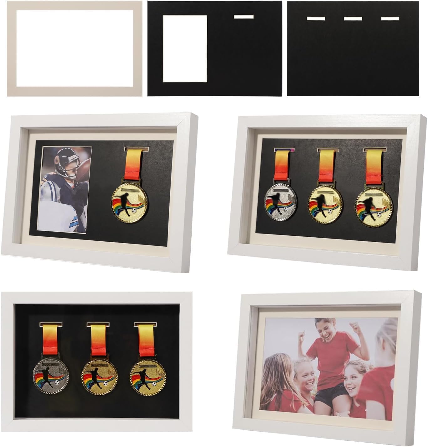 IHEIPYE Medal Display Shadow Box Picture Frame Medal Display Case White A4 | 3 in 1 Multifunctional, Marathon Runner