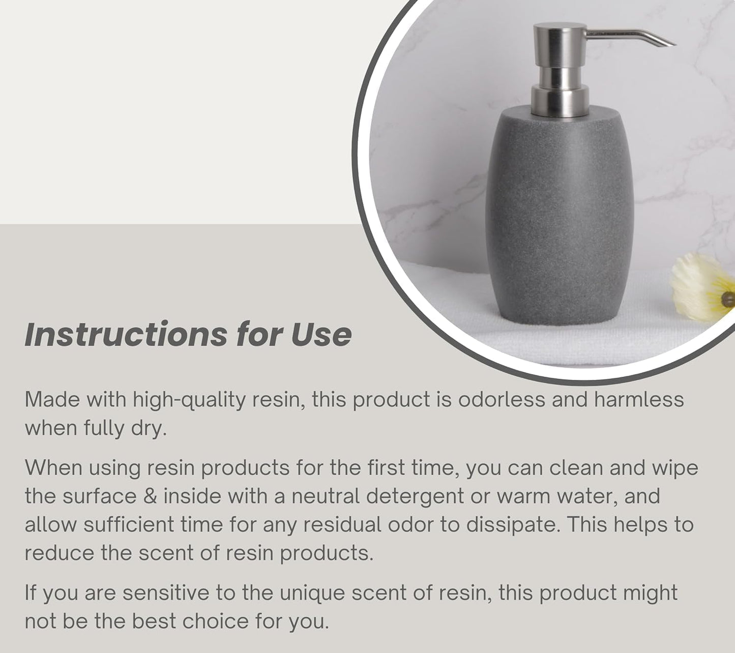 Clasin Home Sandstone Textured Resin Soap Dispenser with Metallic Pump and Waterproof Bottle Labels for Bathroom