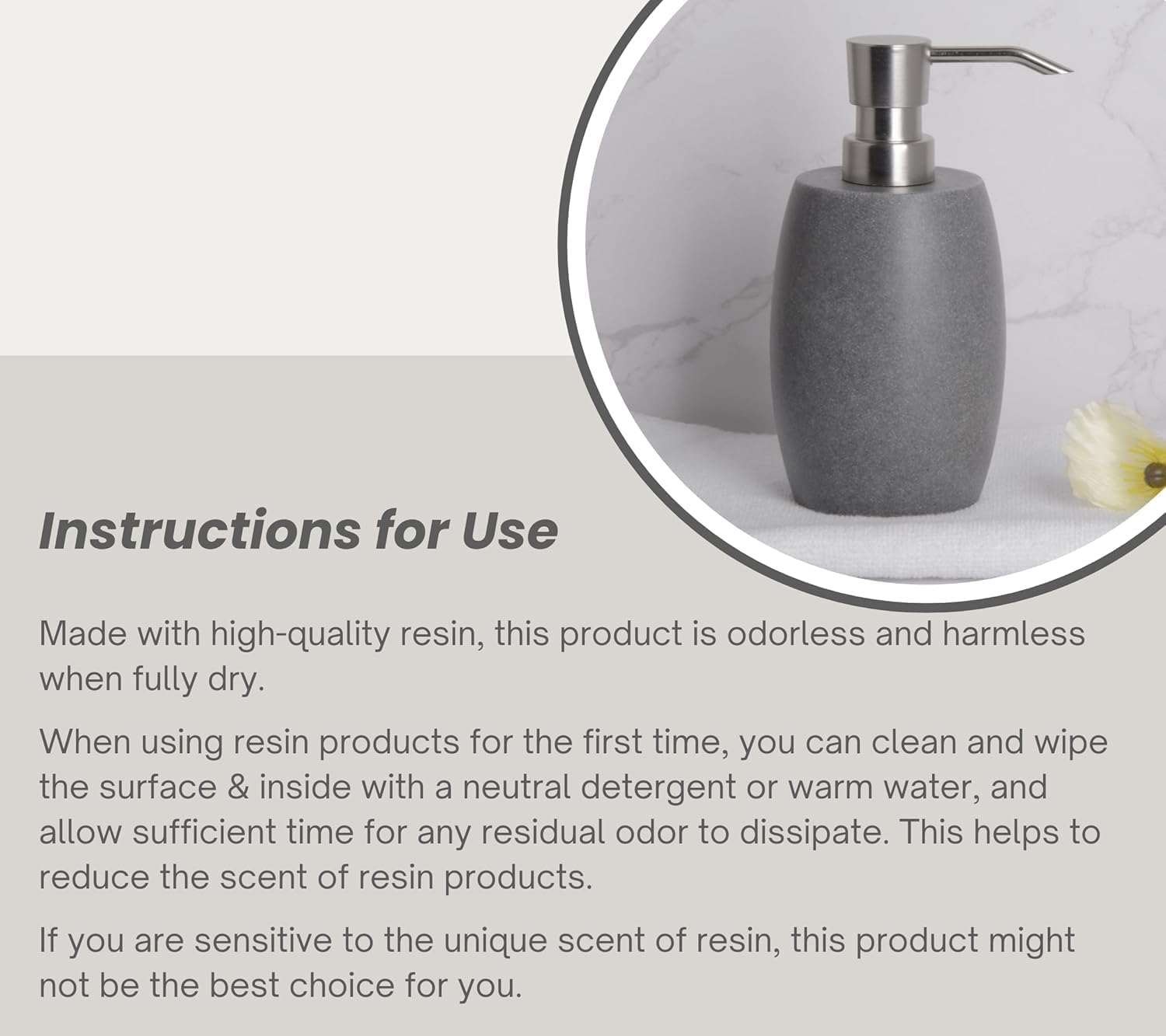 Clasin Home Sandstone Textured Resin Soap Dispenser with Metallic Pump and Waterproof Bottle Labels for Bathroom