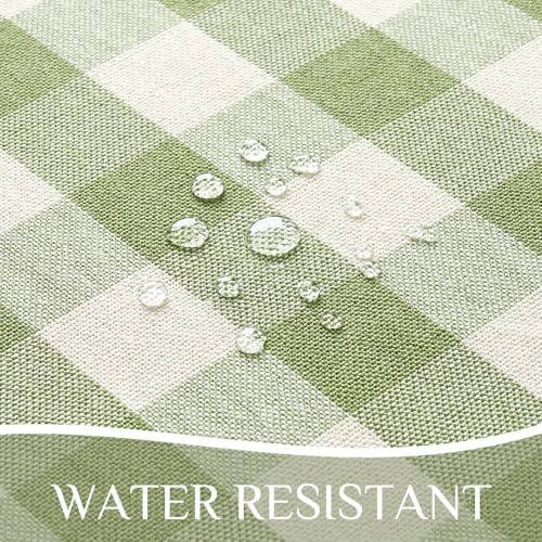 Softalker Gingham Round Tablecloth with Tassel, Sage Green, 70" x 70"