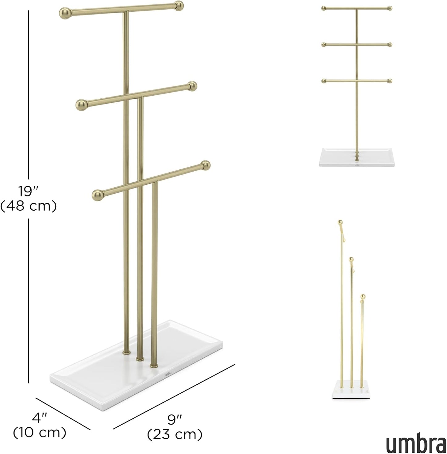 Trigem Hanging Jewelry Organizer Tiered Tabletop Free Standing Necklace Holder Display / White/gold