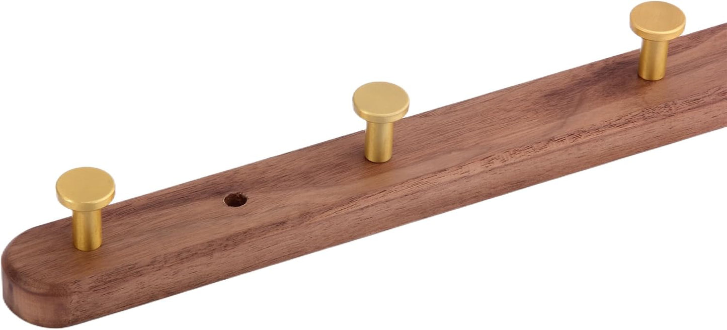 Wall Mounted Coat Rack, Metal Wood with 4 Hooks | Entryway Hanging, Walnut Gold Matt, For Coat, Scarf, Bag, Towel, Key