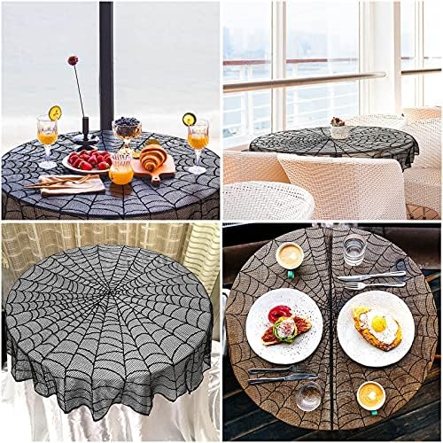 50in Round Scary Spiders Web Halloween Lace Tablecloth, Gothic Decor, Spooky Black Halloween Lace Tablecloth Bat Spider Web for Party Decor