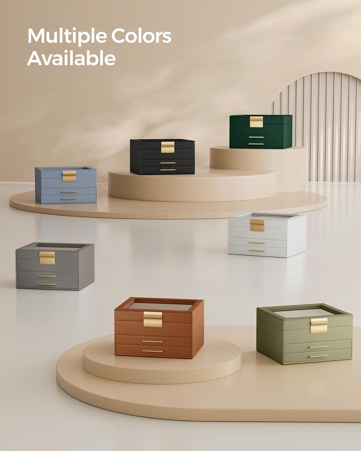 Jewelry Box Organizer / 3 Layer / Cloud White + Gold