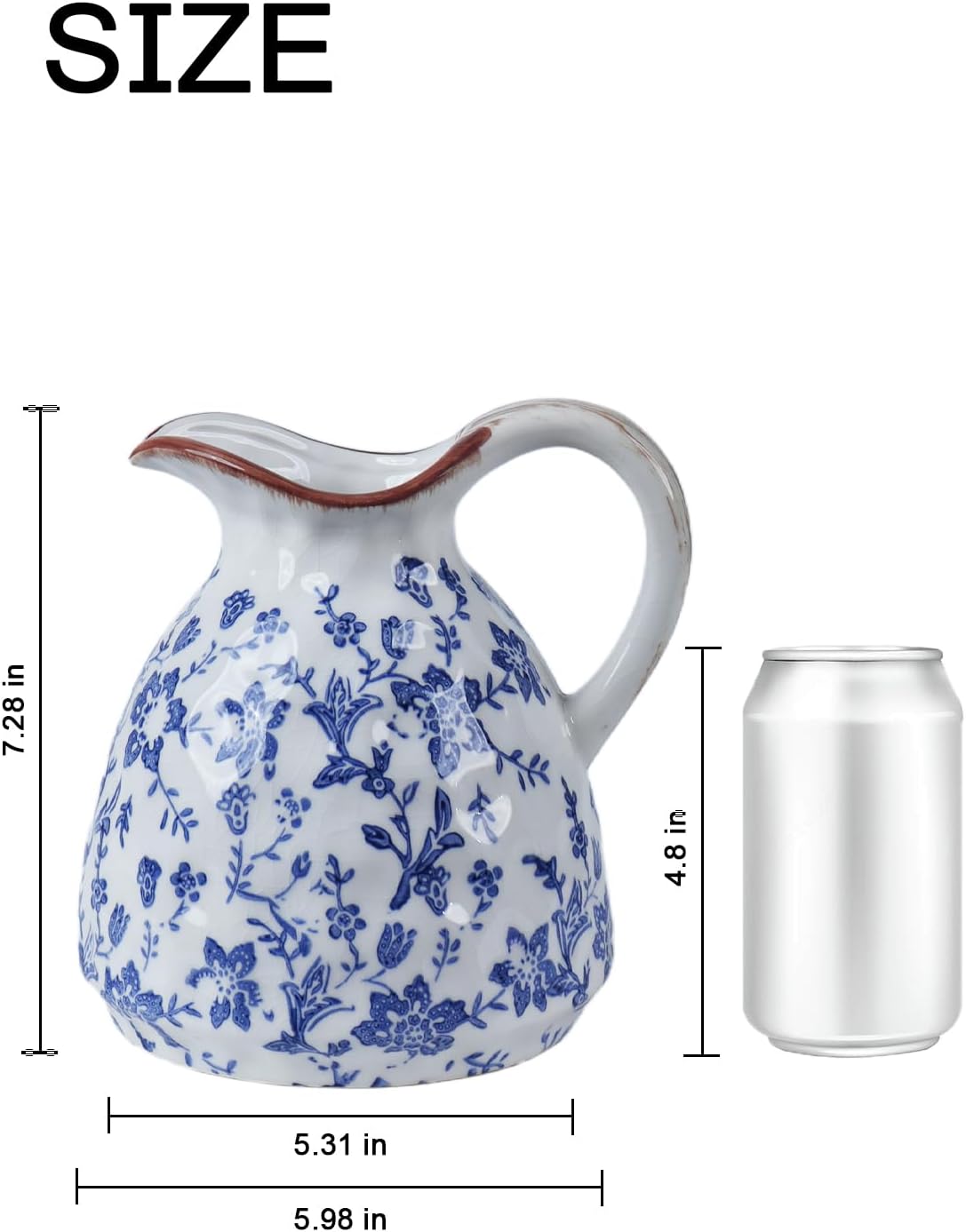 White Ceramic Vase / Blue / 7.28 Inch