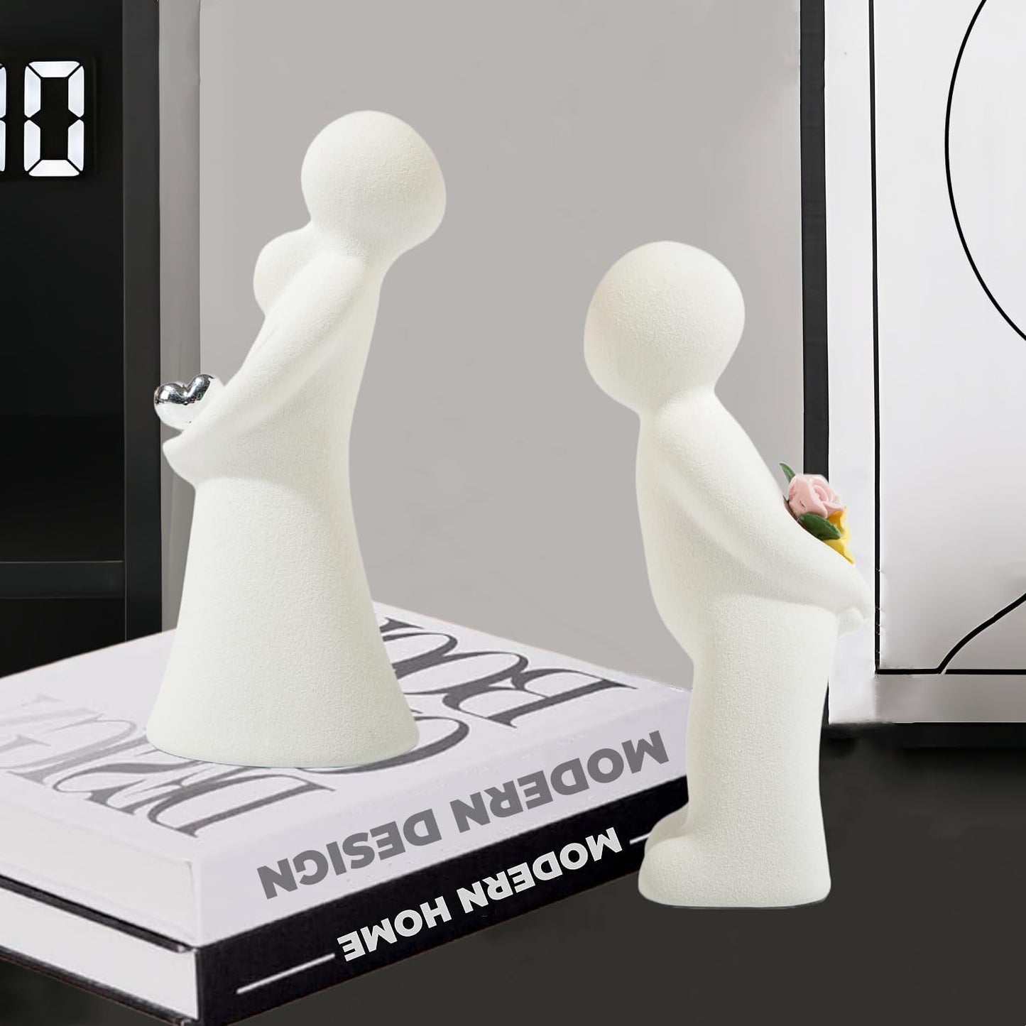 Ceramic Couple Statue / Modern Aesthetic Couple Sculpture Love Sign Figurines