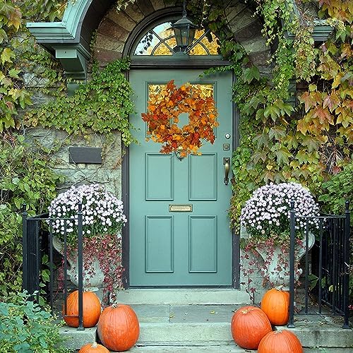22 inch Artificial Fall Wreath Maple Leaf Wreath for Front Door Home Decor