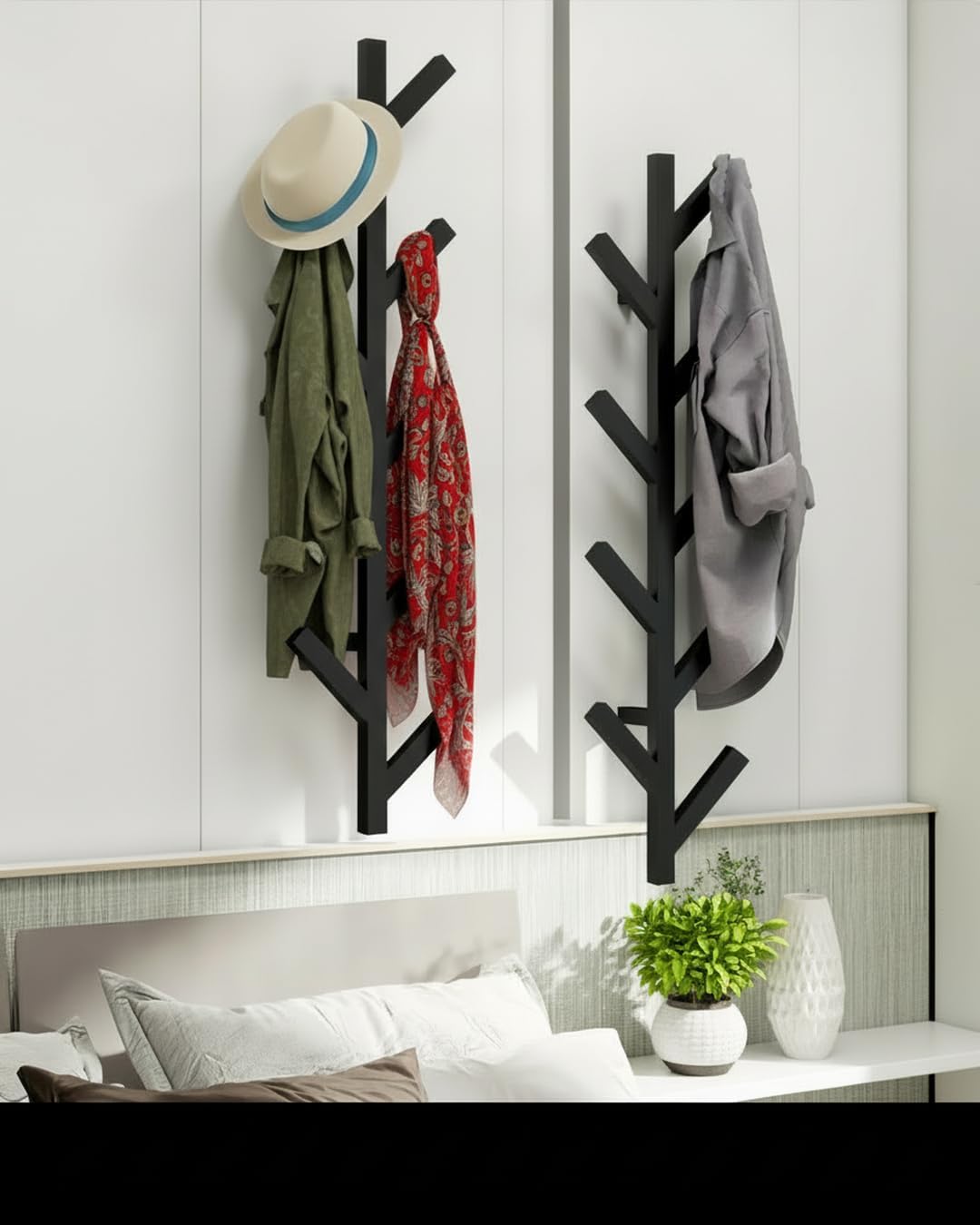 Vlush 2Pack Wall Mounted Coat Rack - 9 Hooks, Modern Metal Design, for Hats, Coats, and Bags - Suitable for Entryways
