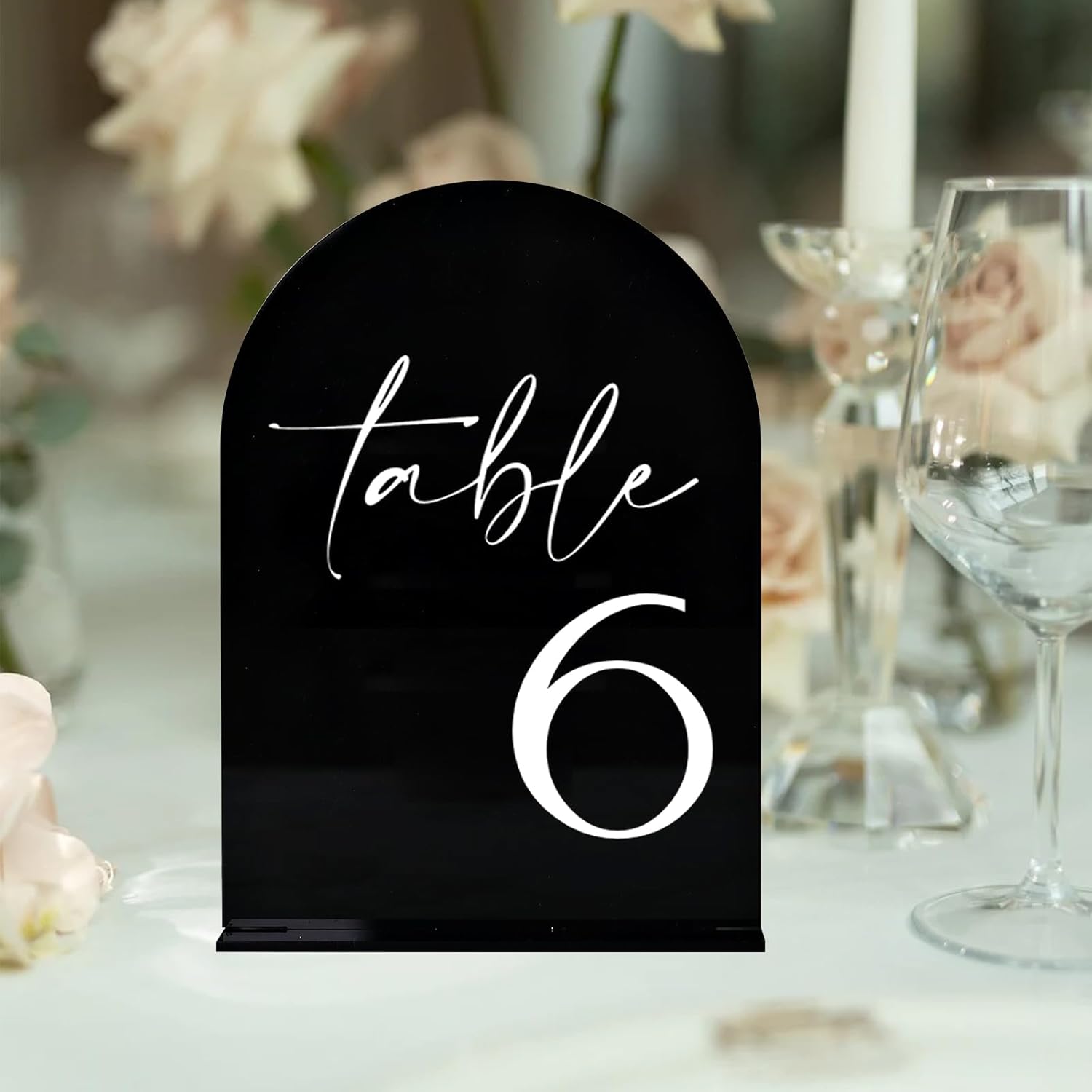 HOODO Black Arch Wedding Table Numbers 1-10 with Stands, 5"x7" Arched Acrylic Signs and Holders, Black Arch Table