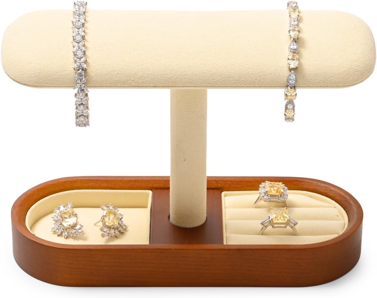 Oirlv Solid Wood Watch Stand T-bar Watch Holder Organizer for Men and Women Showcase Jewelry Display Stand Rings