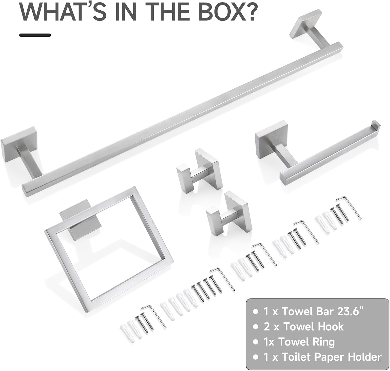 TQKAG 5-Piece Bathroom Hardware Set, Brushed Nickel Classic Wall Mounted | SUS304 Stainless Steel, Towel Bar Set, Towel
