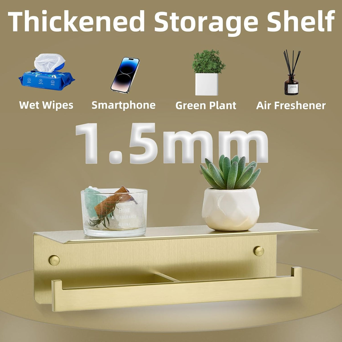 APLusee Brushed Gold Double Toilet Paper Holder with Shelf, 304 Stainless Steel Wall Mount Tissue Roll Holder for
