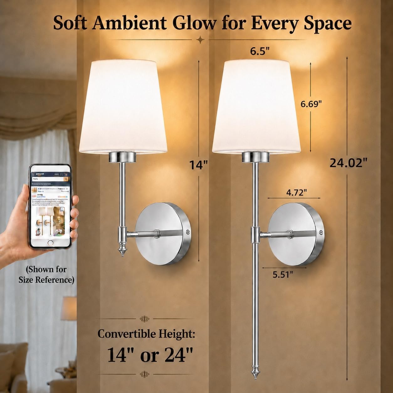 IRONPAX Wall Sconces Battery Operated Set of 2, Wireless Rechargeable Wall Sconce Set of Two, Dimmable Wall Lights with