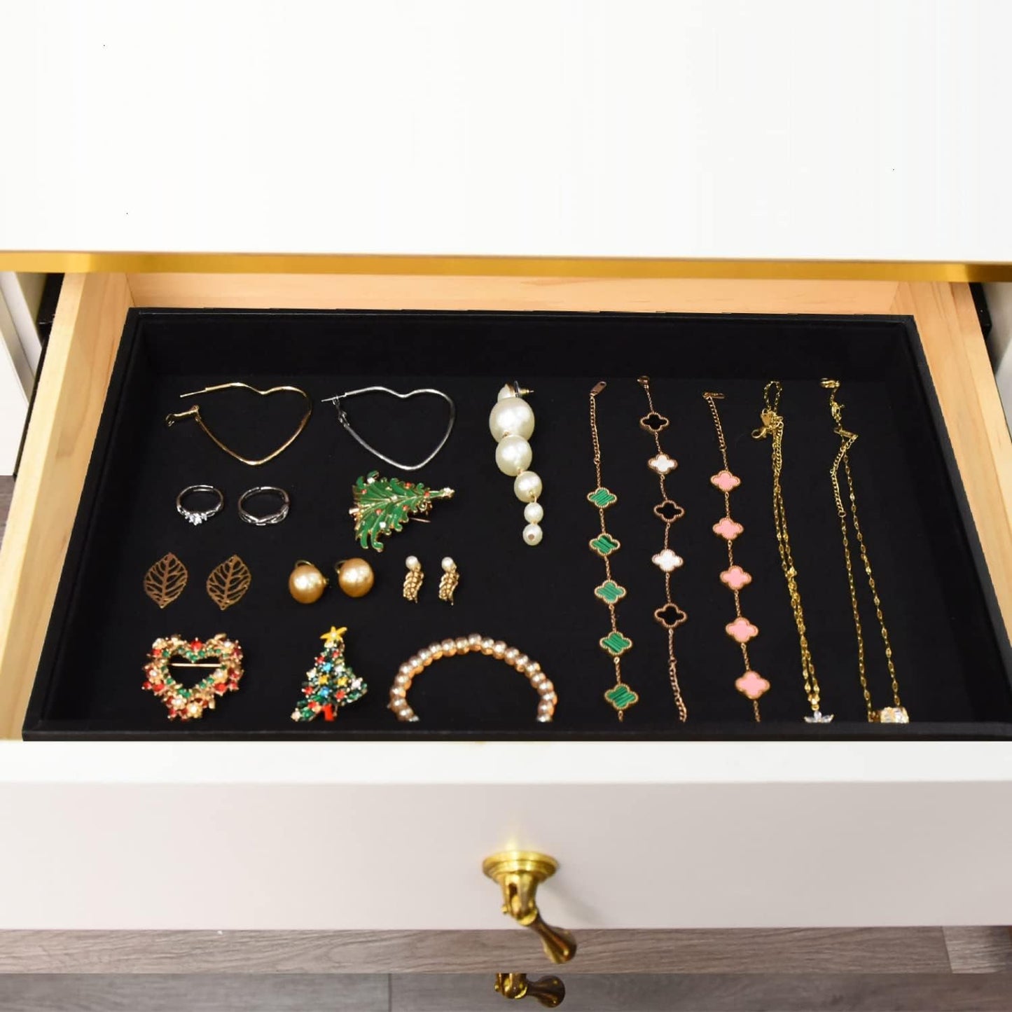 Velvet Jewelry Tray for Drawers Jewelrys Display Tray Stackable Jewelry Organizer Trays / Black