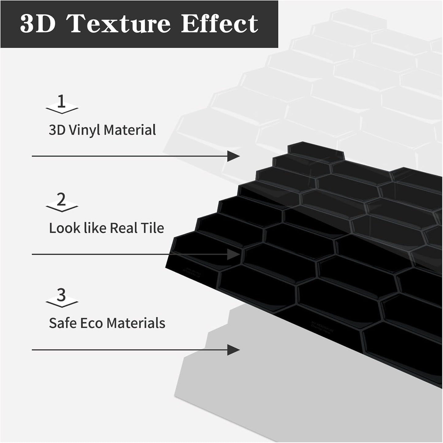 3D Waterproof Self-Adhesive Wall Tile Stick on Backsplash / Black