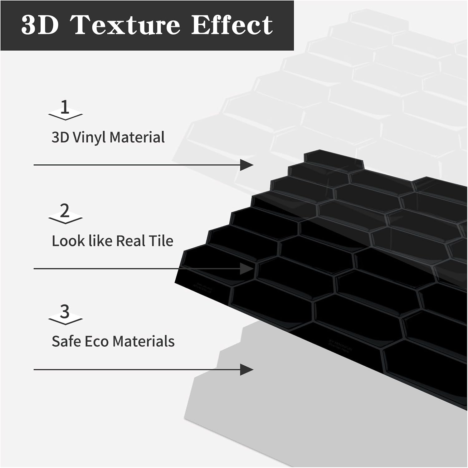 3D Waterproof Self-Adhesive Wall Tile Stick on Backsplash / Black