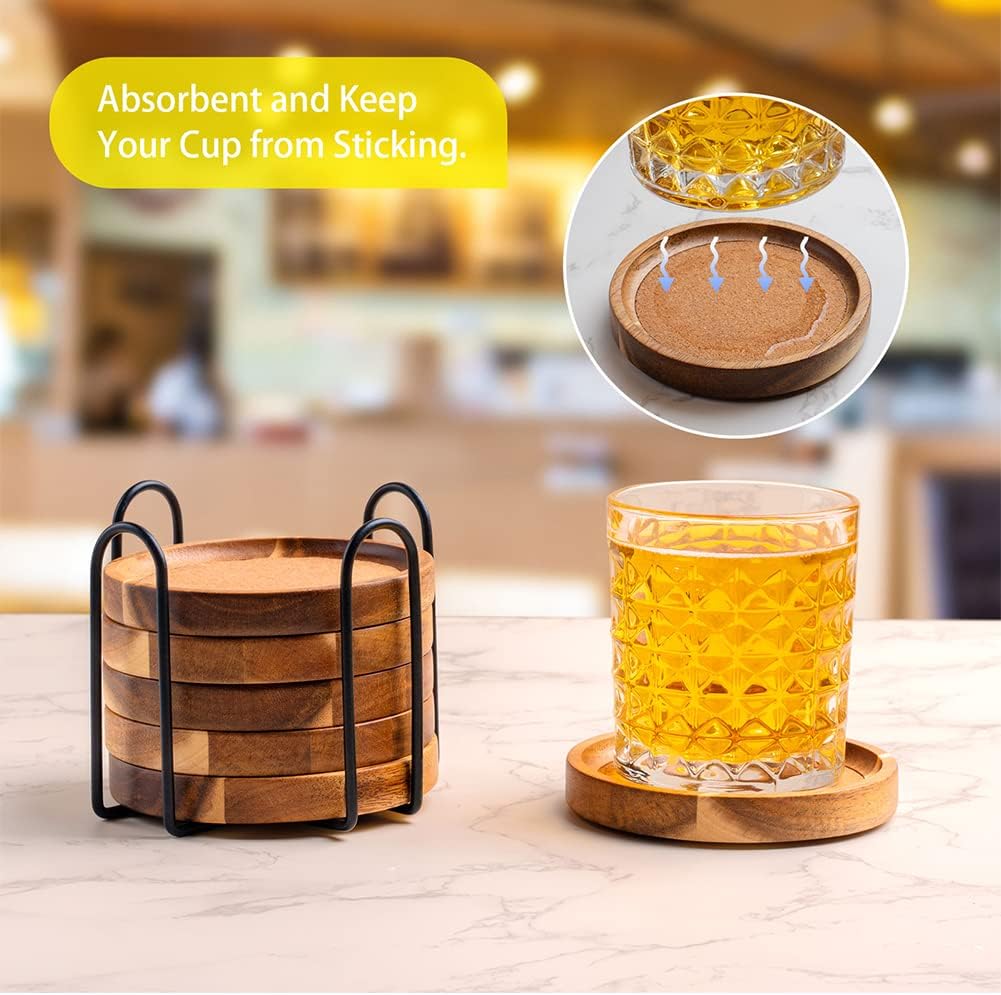 Holder / Acacia Wood Cork Coaster / Natural Acacia
