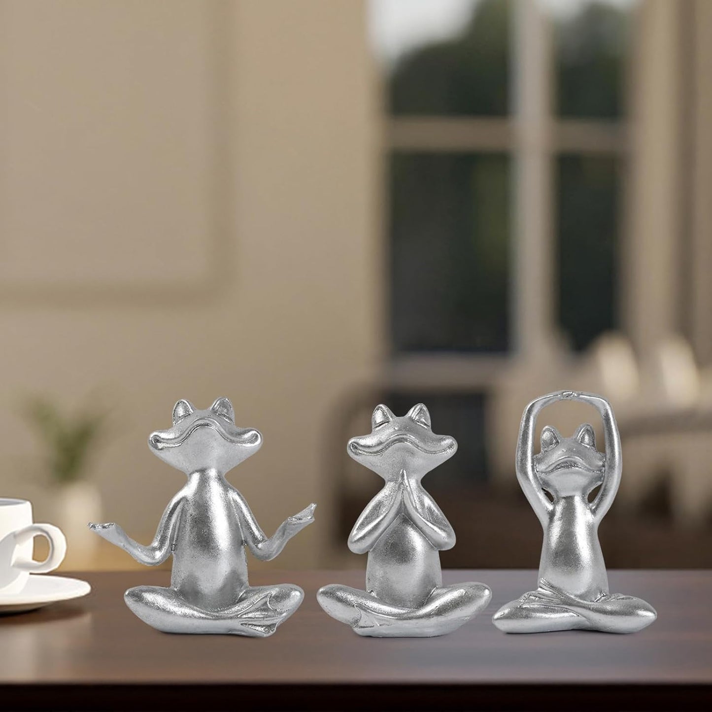 Silver Frog Figurines Yoga Decor -Frog Yoga Statues for Modern Living / Silver Frog-3 / Set of 3