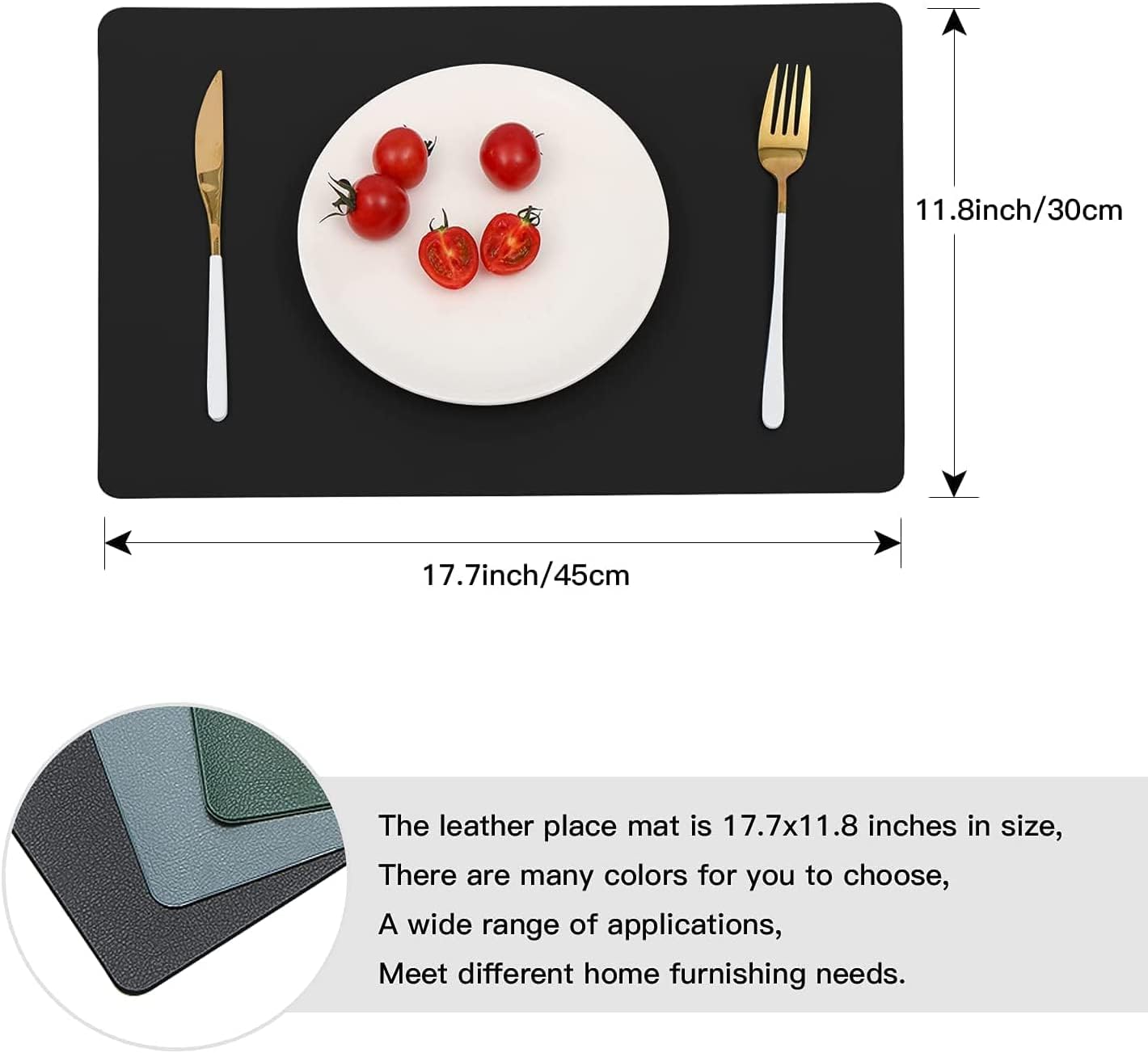 Vinjiasin Placemats Set of 8 Black Leather Place Mats for Indoor Outdoor Kitchen Dining Table Mats Waterproof Wipeable